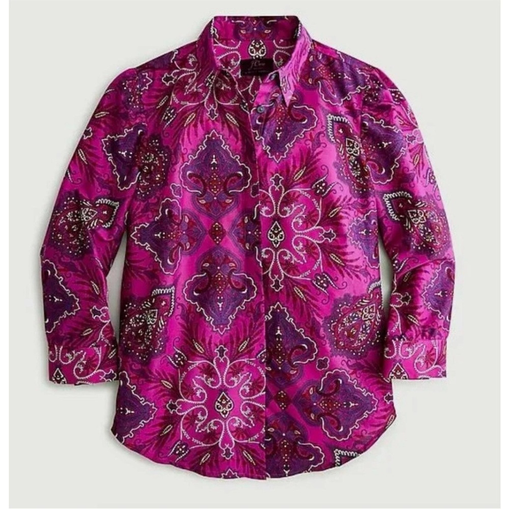J.Crew Liberty Paisley Pink Button Down Blouse Size 8